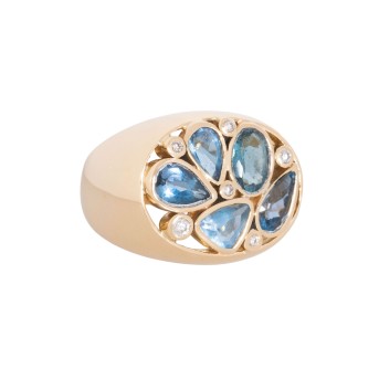 Ring with 5 fine aquamarines and 6 diamonds