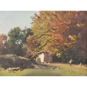 WILLROIDER, LUDWIG (1845-1910) 'Sommerlandschaft mit Wald und Figurenstaffage'