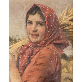 AMTSBÜHLER, REINHARD (1873/75-1961) 'Junges Mädchen bei der Weizenernte' 1924