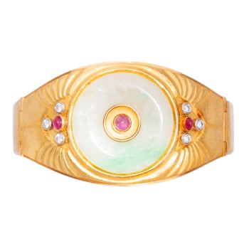 FRIES ARAUNER FRIES ARAUNER Armreif mit Jadeit und Rubincabochons