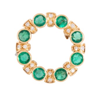 Anhänger / Brosche mit 8 Smaragden und 16 Brillanten