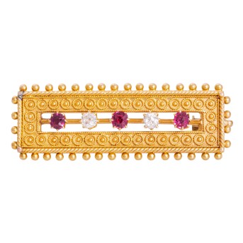 Brosche mit Rubinen und Diamanten,