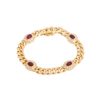 Panzerarmband mit 4 Rubincabochons und 48 Brillanten