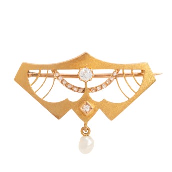 JUGENDSTIL Brosche mit wohl Naturperle