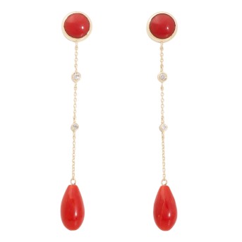 Lange Ohrgehänge mit Koralle und Brillanten zus. ca. 0,2 ct,