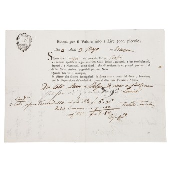 Historical Italian forwarding bill of Fratelli Toniati, 1803,