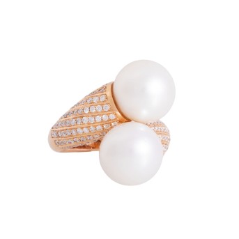 Ring mit 2 Südseeperlen und Brillanten