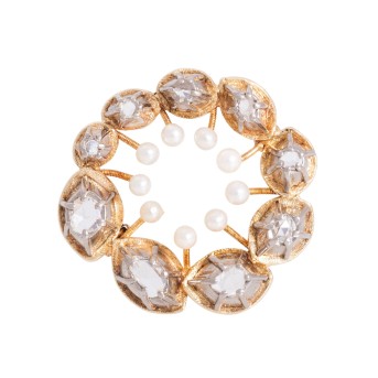 Brosche mit 9 Diamantrosen zus. ca. 0,75 ct,