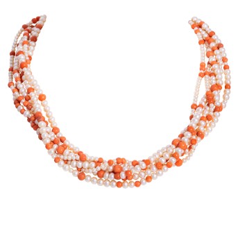 Collier aus Korallen und Süßwasserperlen,