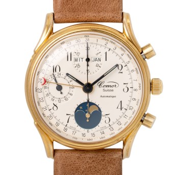 COMOR Le Chronographe Automatique men's watch with calendar and moon phase.