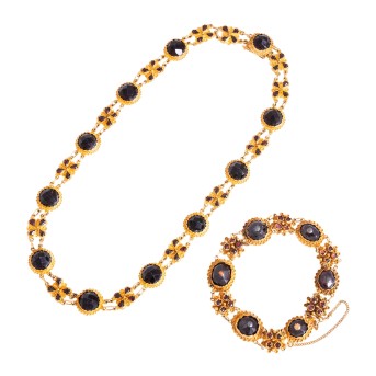 Antique jewelry set with garnet,  