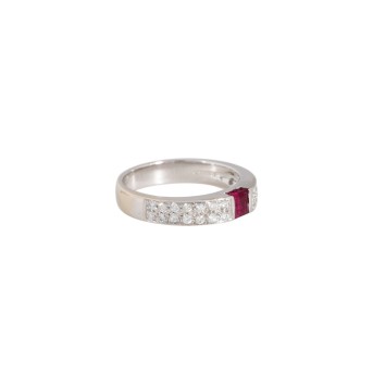 WEMPE Ring mit Rubincarré und Brillanten von zus. ca. 0,31 ct,