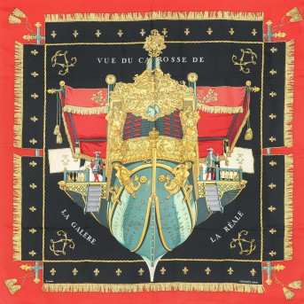 HERMÈS silk carré 'VUE DU CARROSSE DE LA GALERE LA REALE'.