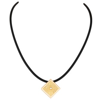 Necklace, rubber choker and pendant with brilliant-cut diamond,