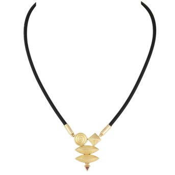 Collier, Kautschukkette und Goldanhänger mit rosa Saphir,