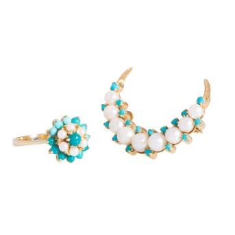 Schmuckset Ring und Mondsichelbrosche