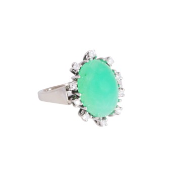 Ring mit Chrysopras und Diamanten zus. ca. 0,32 ct,