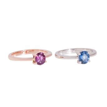 Konvolut aus 2 Ringen mit je 1 Saphir pink und blau,