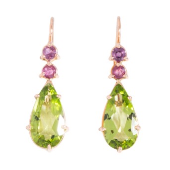 Ohrhänger mit Peridottropfen und pinkfarbenen Saphiren,