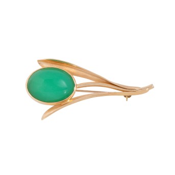 Brosche 'Zweig' mit Chrysopras,