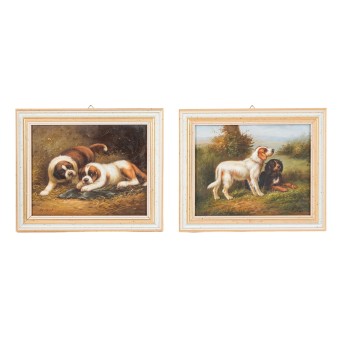 TIERMALER DES XX. JAHRHUNDERTS 'Zwei Gemälde mit verschiedenen Hunderassen'