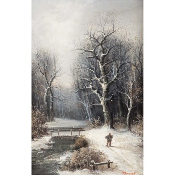 MARCHANT, R. (XIX) 'Winterbild mit Holzsammler'