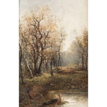MARCHANT, R. (XIX) 'Herbstbild mit Holzsammler'