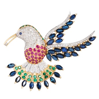 Brosche 'Vogel' mit Brillanten, 