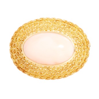 Brosche mit ovalem Engelshautkorallcabochon,