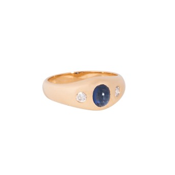 Bandring mit Saphircabochon und Brillanten zus. 0,20 ct (grav.),