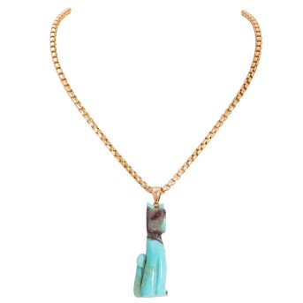 Kette mit Katzenanhänger aus partiell türkisfarbenem Stein