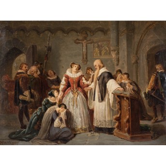 RUSTIGE, HEINRICH FRANZ GAUDENZ von (1810-1900), 'Verkündigung des Todesurteils an Maria Stuart',