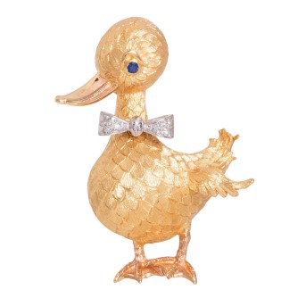 Brosche 'Ente' mit Saphirauge