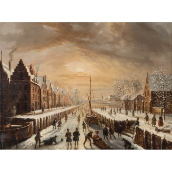MALLEBRANCHE, LOUIS-CLAUDE, 1790-1838 (NACH) 'Schlittschuhläufer auf einem Kanal in Amsterdam'