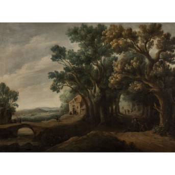 17th/18th century HOLLAND PAINTER, 'Gasthaus am Waldrand', 