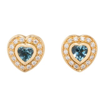 Paar Ohrstecker 'Herzen' mit 2 Aquamarinen und 28 Brillanten