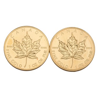 2 x Kanada /GOLD - 50 Dollars 1990, Maple Leaf, je 1 oz Gold fein,