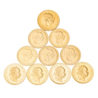 Österreich /GOLDlot - Franz Josef I., 10 x Goldmünzen mit insg. ca. 38 g Feingold