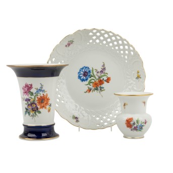 MEISSEN/KPM 3-tlg Konvolut aus Schale und 2 Vasen, 20. Jh.