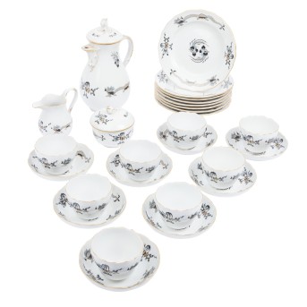 MEISSEN coffee service for 8 persons 'Rich court dragon in black', 1st choice, 20th century