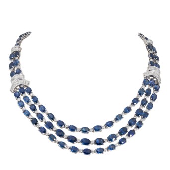 Collier mit 81 Saphire, von zus. ca. 75 ct. u. 137 Diamanten