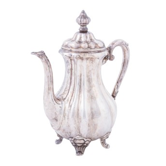 KAFFEEKANNE IM DRESDNER BAROCK-STIL, 835er Silber, 19.Jh.