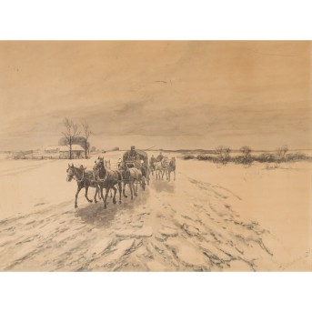 OESTERSCHMIDT, HEINRICH (1879-?) 'Pferdekutschen auf einer verschneiten Ebene' 1909