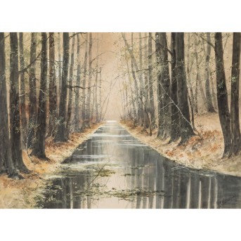 OESTERSCHMIDT, HEINRICH (1879-?) 'Bachlauf durch einen Wald' 1909