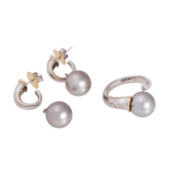 Set Ring und Ohrringe mit Tahitiperlen und Brillanten