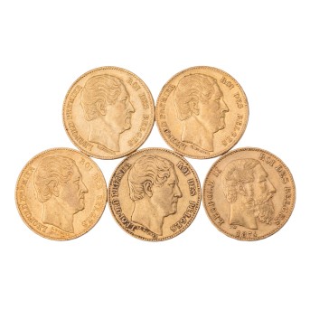 Belgien /GOLDlot - 5 x 20 Francs mit insg. ca. 29 g Fein