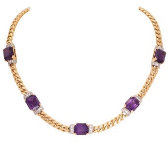 Collier mit 5 Amethysten und Brillanten zus. ca. 1 ct,