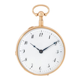 Antike, offene Taschenuhr mit Viertelrepetition & Musikspielautomat.