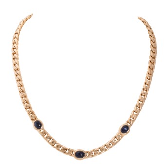 Panzerkette mit 3 ovalen Saphircabochons,