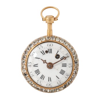 MALLET Paris offene Spindeluhr mit Diamantrosen und Lupenmalerei.